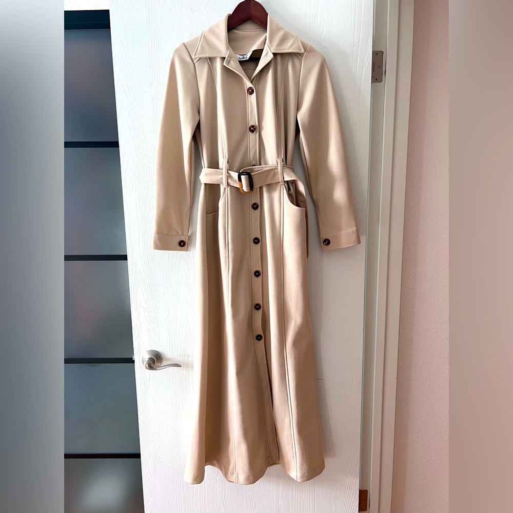 Long length coat - cream with belt